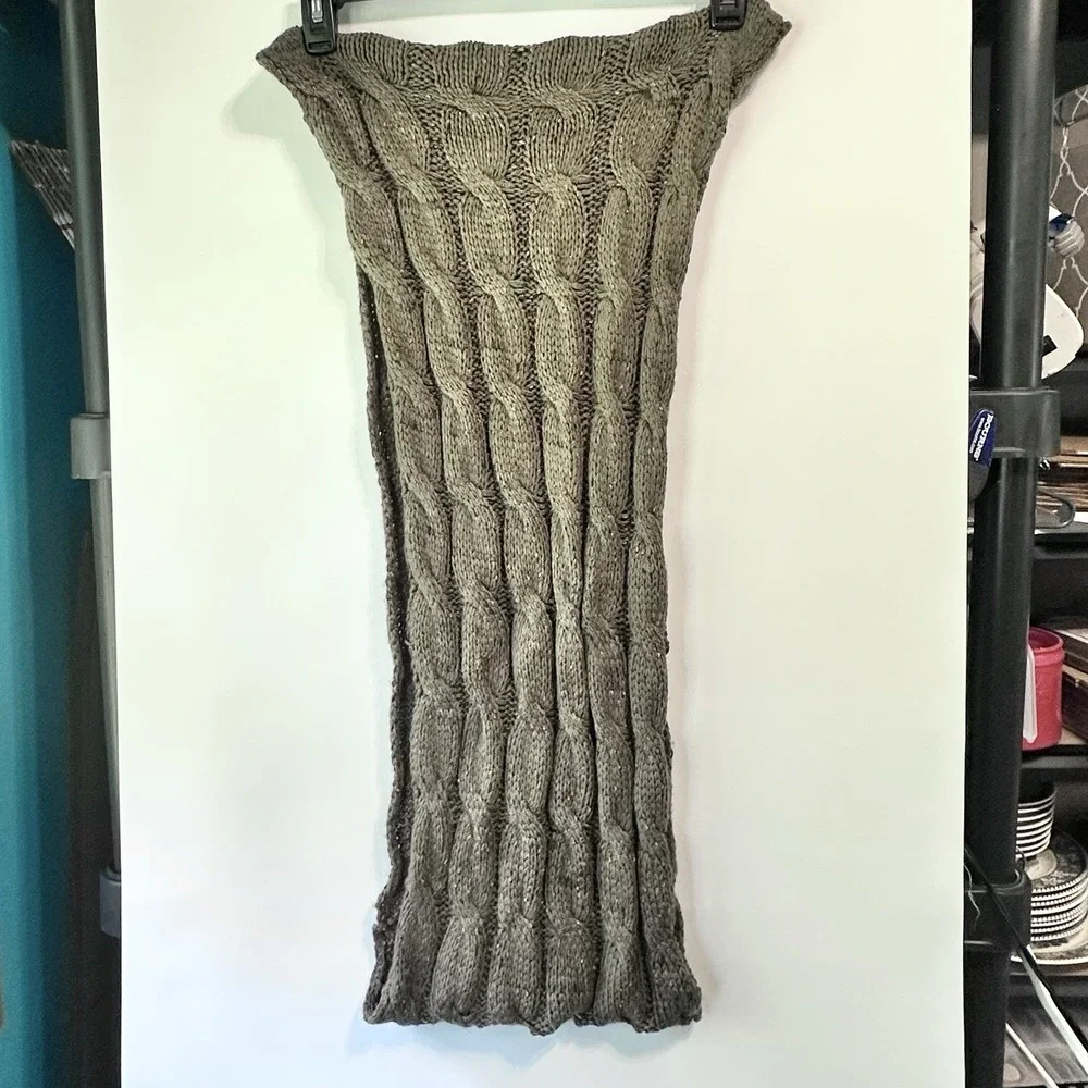 C.C Exclusives Infinity Scarf Olive Green Cable Knit Tweed Fleck Chunky Womens